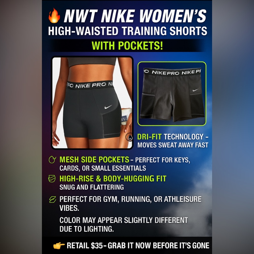 🔥 NWT Nike Women’s High-Waisted Training Shorts XXL – With Pockets! 🖤